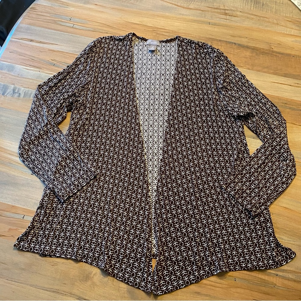 Chicos Travelers Chocolate Brown/White Cardigan Sweater Jacket Size 2